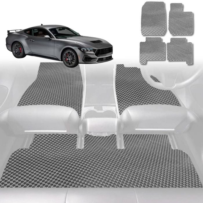 6D Diamond Car Floor Mats for Ford Mustang 2015-2024-Full Set-Grey-Outback GT