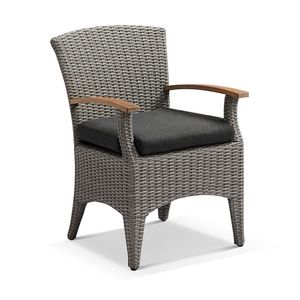 Kai Outdoor Wicker And Teak Dining Arm Chair - Charcoal with Vanilla