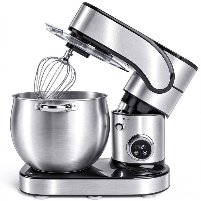 YOPOWER 12L Electric Food Mixer, 2000W Stand Mixer with LED Control, Silver