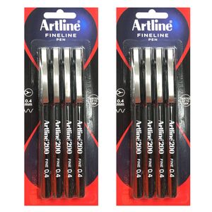 8pc Artline 220 Fine 0.4mm Line Work/school Fineline Drawing Writing Pen Black