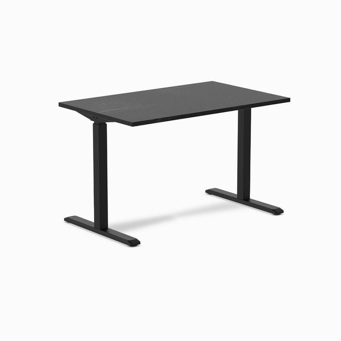 Desky Fixed Height Black Ash Hardwood Desk 120x75cm Matte Black Leg