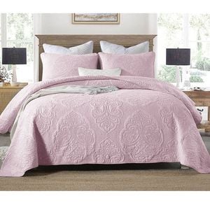 Bloomington Cotton Rich Lightly Quilted Coverlet Set Royale Pink King