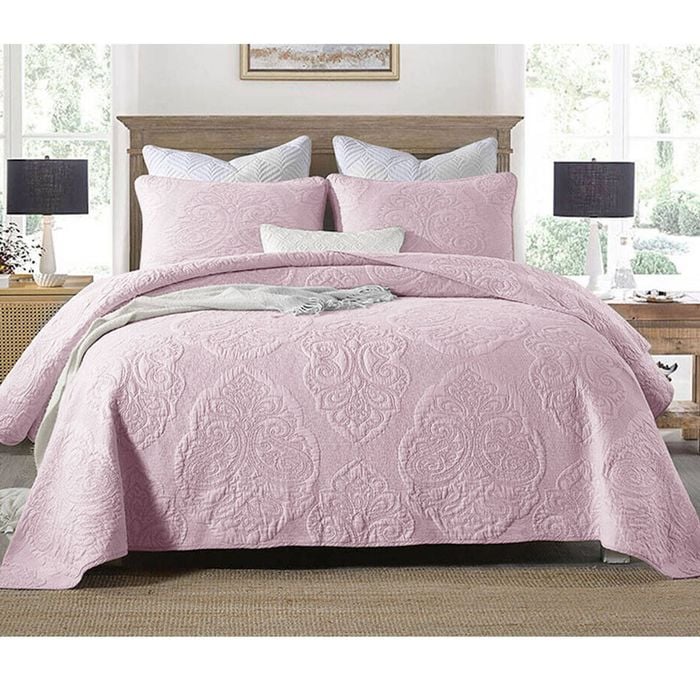 Bloomington Cotton Rich Lightly Quilted Coverlet Set Royale Pink King