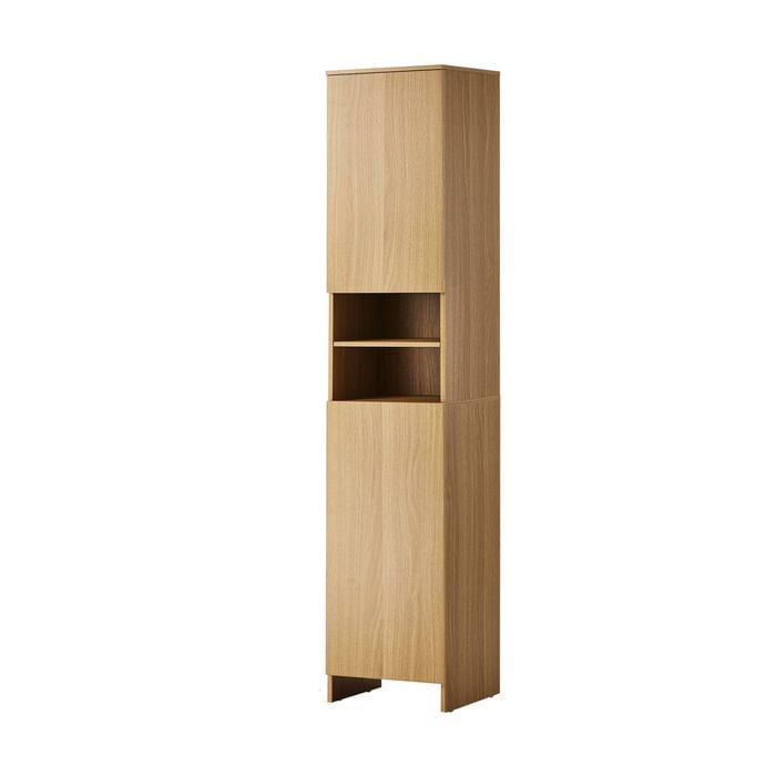 Oikiture Storage Cabinet Tall Slim Cupboard White 173cm Natural
