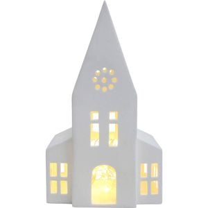 LVD Porcelain Church Tealight Candle Holder Display 22cm - White