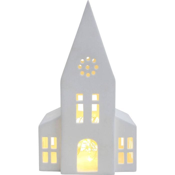 LVD Porcelain Church Tealight Candle Holder Display 22cm - White