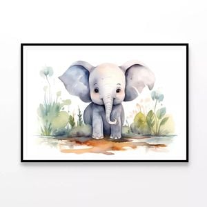 Watercolor Painting of Elephant  Print 100% Australian Made 120x90cm  (Poster)