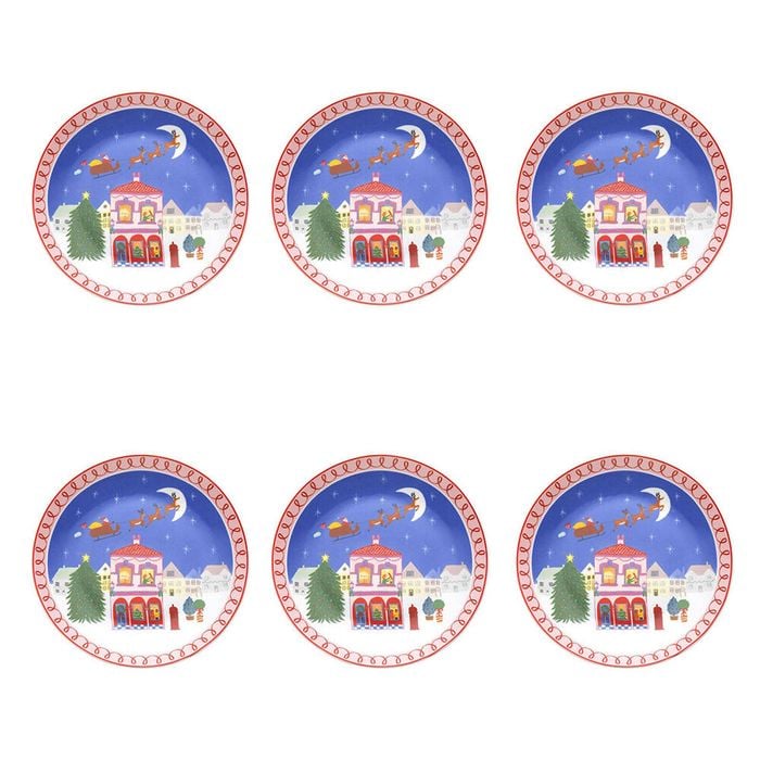 6PK Porto Porcelain Night Before Dinner Plate 20cm Santa Sleigh