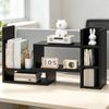 Ufurniture 4-Tier Desk Bookshelf with Storage, Wire Grid & 5 Hooks, Freestanding Table Shelf, Black
