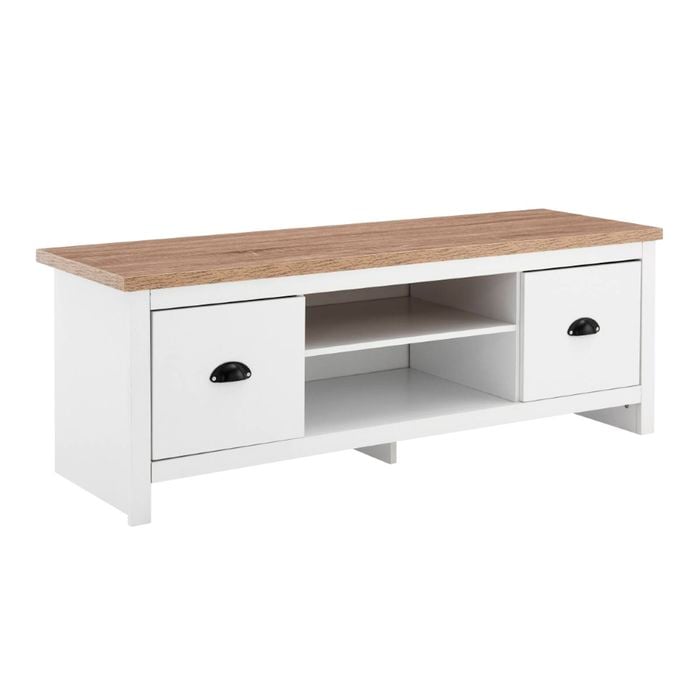 Hampton Entertainment Hamptons Unit TV Cabinet TV Stand 120cm 2 drawers white and woodgrain