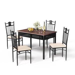 Costway 5pcs Dining Table And Chairs Set W/4 Upholstered Chair