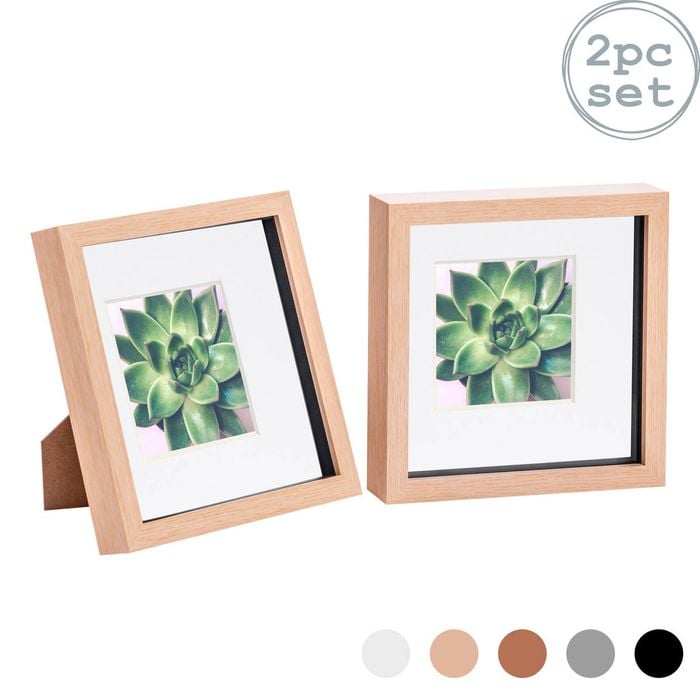Nicola Spring Shadow Box Frames - 8 X 8" With 4 X 4" Mount - Light Wood - Pack Of 2