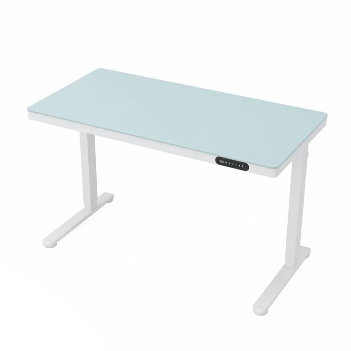 Ufurniture Electric Standing Desk with Drawer,One-Piece Glass Desktop with USB & Type C Charging Station White, 120x60cm