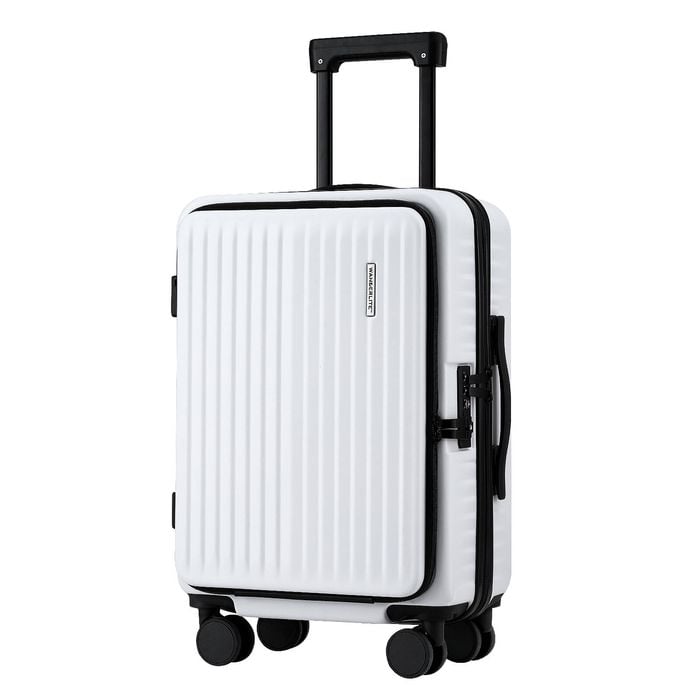 Wanderlite 20" Luggage Suitcase Front Pocket Travel Carry On Dual Tsa White