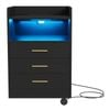 Ufurniture Bedside Table with LED Light and Charging Station 3 Drawers Black