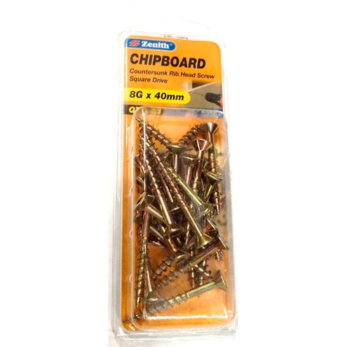 Zenith Chipboard CSK Head  8g x 40mm 25pk Gold Passivate Screw