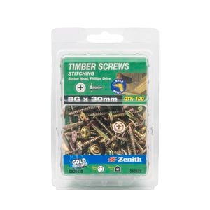Zenith 8G x 30mm Gold Passivated Button Head Timber Screws - 100 Pack