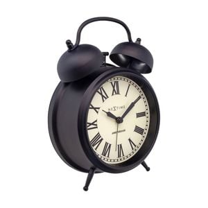 Nextime Retro Amsterdam Metal Alarm Clock Matte Black W/ Off White 15x21x7cm