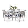 Houston Outdoor 1.5m Round Aluminium Dining Setting White With 6 Santorini Chairs & Navy Stripe Cushions