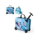 Costway 2PC Kids Ride-on Luggage Set 18" +12" Backpack Travel Trolley Suitcase Set Carry On Bag  Blue