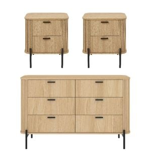 Cosmoliving 6 Chest of Drawers Dresser Lowboy and 2 Fluted Bedside Tables