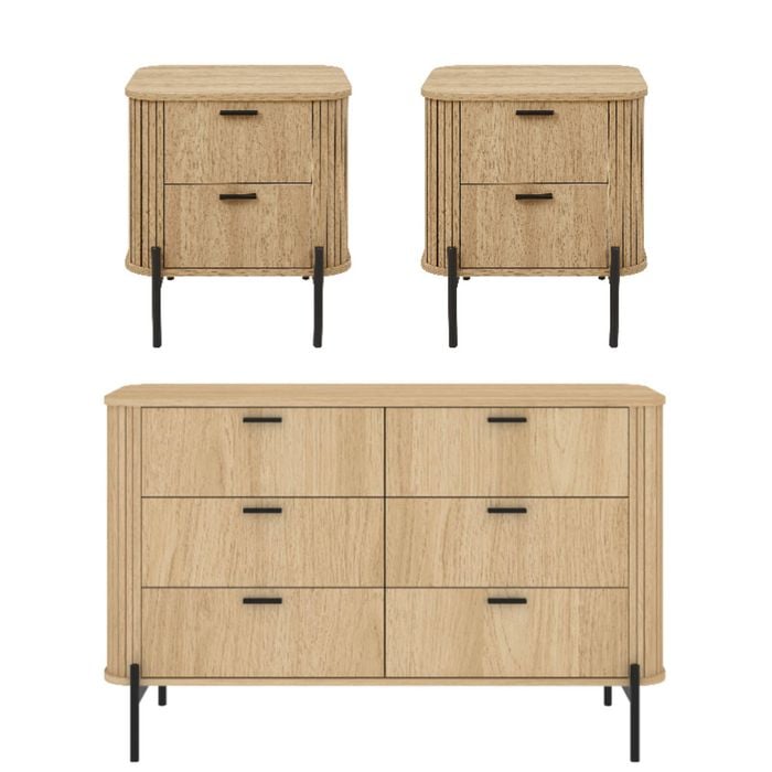 Cosmoliving 6 Chest of Drawers Dresser Lowboy and 2 Fluted Bedside Tables