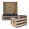 Crosley Voyager Bluetooth Portable Turntable - Bundled Record Storage Crate - Tan