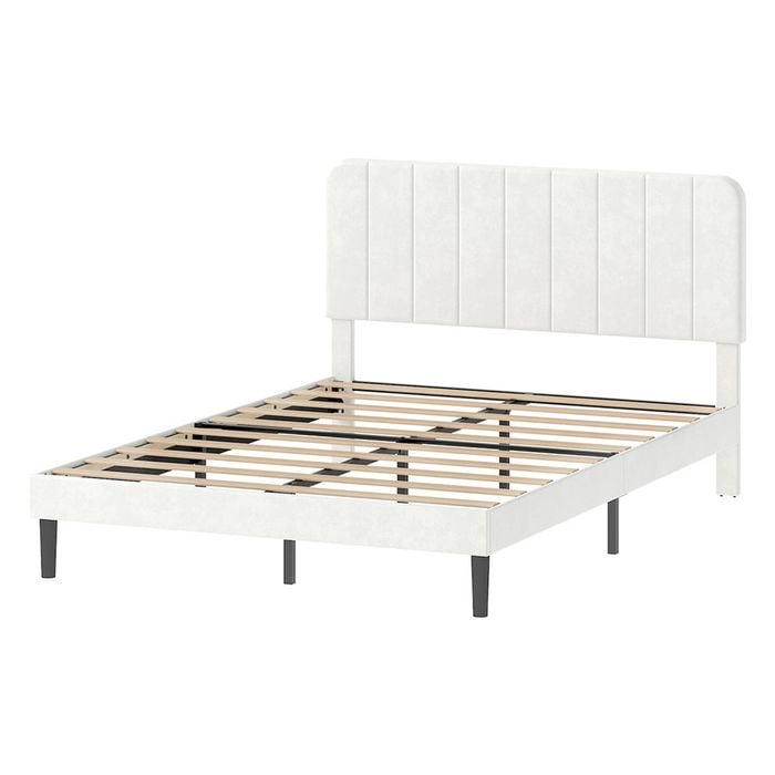 Levede Double Bed Frame Upholstered Adjustable Headboard White