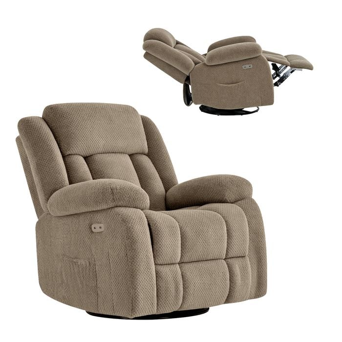 Advwin Recliner Chair Velvet Rocking Sofa Couch Rotatable Lounge Armchair Light Brown