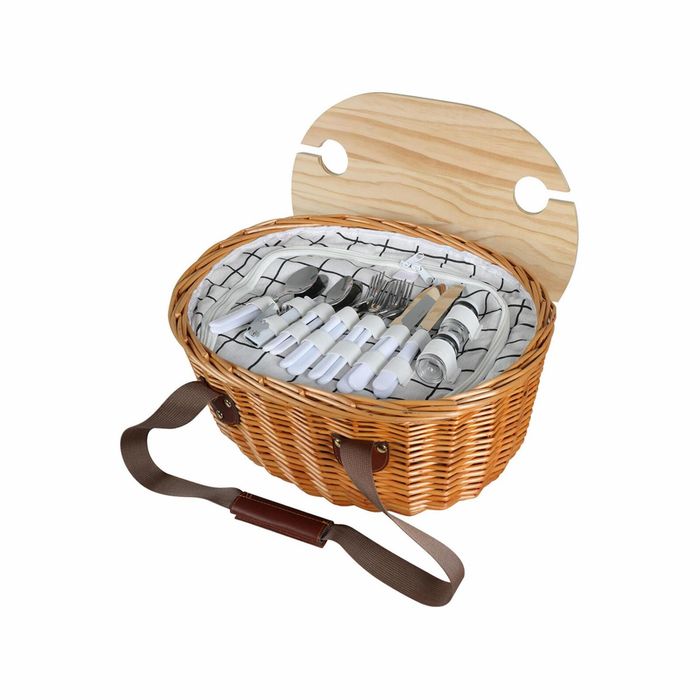 Picnic Basket Set Willow Baskets Outdoor Storage Foldable Insulated Bag 4Person