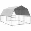 vidaXL Chicken Cage with Roof and Door Hen Coop Playpen Silver Galvanised Steel 375x285x230 cm