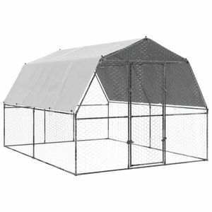 vidaXL Chicken Cage with Roof and Door Hen Coop Playpen Silver Galvanised Steel 375x285x230 cm