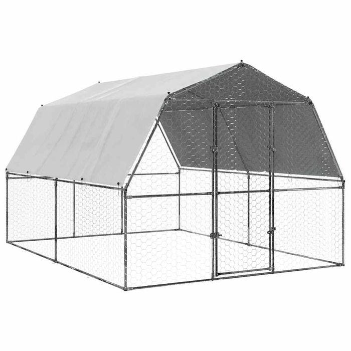 vidaXL Chicken Cage with Roof and Door Hen Coop Playpen Silver Galvanised Steel 375x285x230 cm