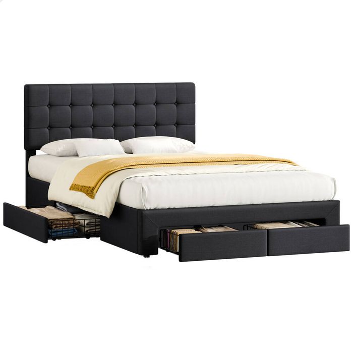 ALFORDSON Bed Frame Double Storage Drawers Adjustable Height Charcoal