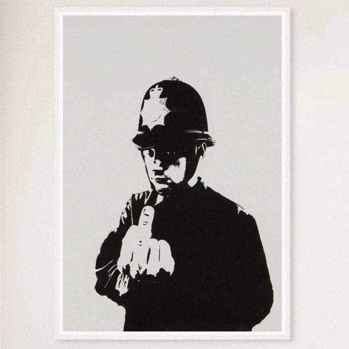 Galrie Banksy Rude Copper Artwork Print Iconic Urban Art from 2002, White Frame, 70 x 100cm (28 x 40inch)