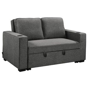 Sarantino Hoffman Linen Sofa Bed with Cushions and Cup Holders Dark Grey
