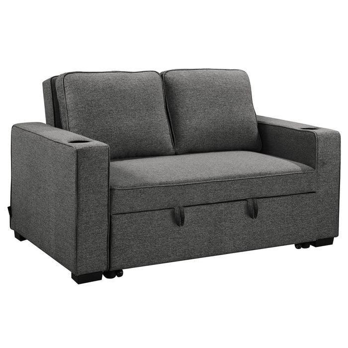 Sarantino Hoffman Linen Sofa Bed with Cushions and Cup Holders Dark Grey