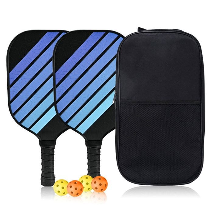 Catzon Pickleball Paddle Set Lightweight Fiberglass Surface Paddles Set Of 2 With 4 Balls 1 Bag-blackblue