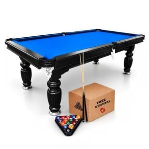 TOPONE 8FT Slate Pool Table Classic Billiard Table with Solid Wood Frame, Luxury Black Frame & Full Accessories - Blue