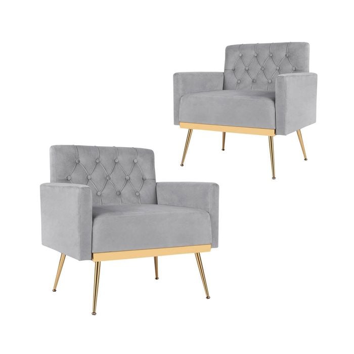 Costway Accent Armchair Velvet Sofa Lounge Chair W/button Tufted Back - Grey