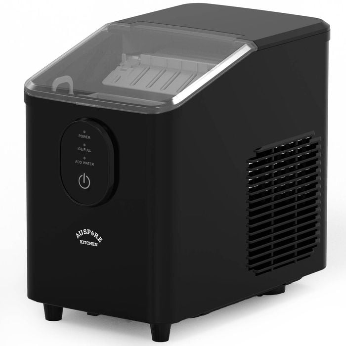 Auspure Countertop Ice Maker, Bullet Ice in 8.5 Min, 12kg/24H, Portable, Self-Cleaning, Black