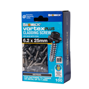 Bremick Vortex Plus Cladding Screw 6.2 x 25mm HEX B8 GF PK100
