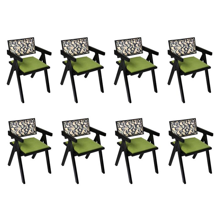 Levede 8Pcs Rattan Back dining Chairs - Green & Black