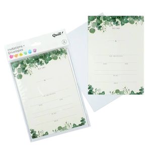 Quill Invitation Card & Envelope 25x175mm 8pk (Bot Wedding)