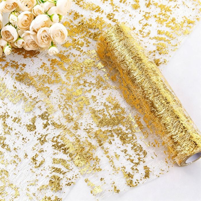 Catzon Table Runner Roll Sequin Foil Metallic Cloths for Christmas Decor-GoldYellow