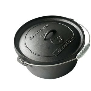 Wildtrak Round Cast Iron 12qt/37cm Camp Oven Pot Outdoor Camping Cookware Black