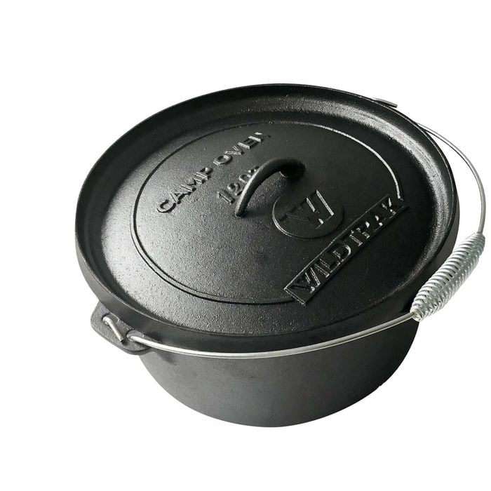 Wildtrak Round Cast Iron 12qt/37cm Camp Oven Pot Outdoor Camping Cookware Black