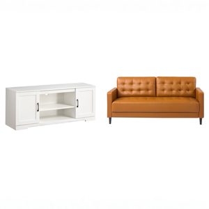 Zinus 3 Seater Leather Sofa & Bennett TV Cabinet 147cm Set