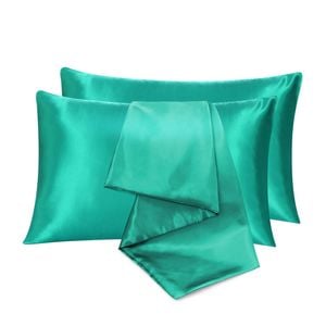 LINENOVA 2pcs Luxury Silk Satin Pillow Cases Pillowcase Cushion Covers - King,Dark green
