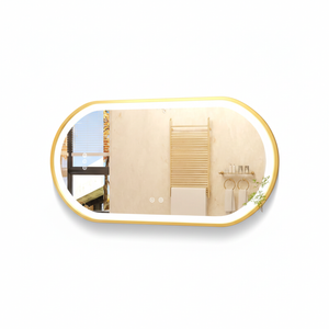 P&P Gold Oval LED Bathroom Mirror Anti Fog Dimmable Light Luxury Frame